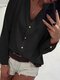Solid Color V-neck Long Sleeve Plus Size Casual Blouse - Black