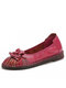 Socofy Genuine Leather Hand Stitched Breathable Casual Flats - Red