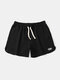 Cotton Breathable Mini Shorts Patched Design Cozy Workout Loungewear Shorts - Black