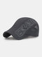 Men Mesh Hollow Out Letters Print Sunshade Breathable Forward Hat Beret Hat Flat Hat - Dark Gray