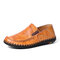 Men Business Casual Handmade Stitching Leather Flats - Yellow