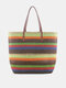 Women Straw Sweet Contrast Color Handbag Large Capacity Beach Fashion Bag - Brown