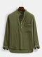 Mens Solid Color Chest Pocket Casual Basic Long Sleeve Henley Shirt - Dark Green
