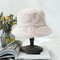 Fur Thick Warm Winter Bucket Hat Women Solid Color Girls Flat Top Velvet Fedoras Ladies Plush Bob - Pink