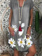 Flower Print Short Sleeve V-neck Denim Casual Dress For Women - Grey