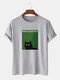 Mens Black Cat Letter Graphic Short Sleeve Cotton T-Shirts - Gray