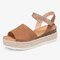 Women Suede Solid Color Slip Resistant Platform Casual Espadrille Sandals - Brown