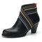 Women Comfy Pointed Toe Zipper Chunky High Heel Boots - Black