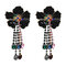 European American Elegant Flowers Tassel Earrings Colorful Ethnic Tassel Piercing Dangle Earrings - Black