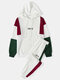 Mens Color Block Patchwork Tokyo Print Hoodie Street Two Pieces Outfits - White