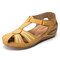 LOSTISY Women Wedges Flower Splicing Casual Comfort Adjustable Sandals - Yellow