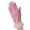 Women Warm Suede Gloves Embroidered Outdoor Windproof Touch Screen Anti-slip Gloves Full Finger - Pink