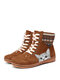 Large Size Cat Printing Christamas Lace Up Flat Short Boots For Women - Brown