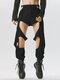 Mens Cutout Design Solid Elastic Cuff Pants - Black