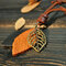 Vintage Geometric Hollow Cowhide Leaf Necklace Metal Pendant Sweater Chain Ethnic Ornament - Coffee