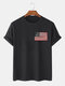 Mens American Flags Pattern Short Sleeve 100% Cotton Basic T-shirts - Black