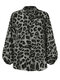 Women Leopard Print Lantern Long Sleeves Button Casual Blouse - Gray