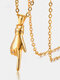 Trendy Simple Inlaid Rhinestone Hand-shaped Pendant O-shaped Chain Polished Titanium Steel Stainless Steel Necklace - Gold