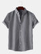 Mens Plain Stripe Turn Down Collar Short Sleeve Shirts - Black