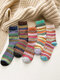 5 paires de chaussettes de chaleur respirantes pour femmes en laine et en coton à rayures géométriques à motif de wapiti - #03