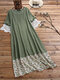 Floral Printed Patchwork Vintage Crew Neck Short Sleeve Maxi Dress - Green