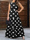 Women Polka Dot Tiered Tie Back Sleeveless Maxi Dress - Black