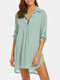 Women Solid Color Cover Up Loose Sun Protection High-Low Hem Beach Dress - Green