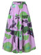 Plants Print Elasitc Waist Pleated Plus Size Skirt for Women - Purple