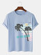 Mens Coconut Tree Striped Print Cotton Short Sleeve T-Shirts - Blue