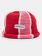 Unisex Dacron Knitted Stripe Color Contrast Letter Label Crimping Fashion Warmth Bucket Hat - Red