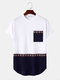 Mens Ethnic Matching Chest Pocket Curved Hem Short Sleeve T-Shirts - White
