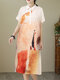 Vestido feminino manga curta lapela com estampa mesclada - laranja