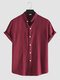 Mens Plaid Stand Collar Button Up Casual Short Sleeve Shirts - Red