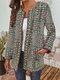 Ethnic Print Embroidery Patch Long Sleeve Vintage Jacket - Green