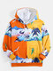 Mens Painting Print Contrast Color Drawstring Pullover Casual Hoodie - Yellow