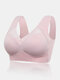Plus Size Women Lace Solid Seamless Mesh Stitching Lightly Lined Wide Straps Bra - Pink