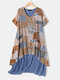 Print Patchwork Short Sleeve Plus Size Summer Dress with Pockets - Orange