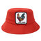 Men's Women's Cotton Fisherman Hat Animal Print With Cock Flat Top Hat Outdoor Sun Hat - Red