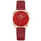 Simple Trendy Women Wristwatch Rose Gold Alloy Case Leather Band Quartz Watches - Red
