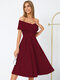Dreamy Date Night Solid Overlay Off The Shoulder Pleated Dress - Wine Red