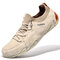 Men Soft Pigskin Leather Hand Stitching Knitted Sock Casual Driving Shoes - Beige