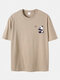 Plus Size Mens Cartoon Panda Pattern 100% Cotton Casual Short Sleeve T-Shirt - Khaki