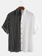 Mens Cool Patchwork Stripe Contrast Color Casual Short Sleeve Shirts - White