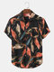 Mens All Over Brush Print Button Up Holiday Short Sleeve Shirts - Black