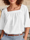Square Collar Half Sleeve Solid Blouse For Women - White