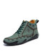 Men Retro Hand Stitching Leather Non Slip Soft Lace Up Ankle Boots - Green