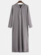 Mens Long Sleeve Ethnic Robe Solid Color Long T shirts - Grey