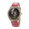 Fashion Owl Flower Leather Rhinestone Quartz Wristband Wholesale Watches Ladies Gift - Red