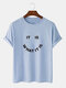 Camiseta de manga corta 100 % algodón con gráficos de sonrisa y letras de calle para hombre - azul