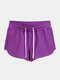 Plus Size Pure Cotton Breathable Lounge Drawstring Waist Letters Embroidery Sports Gym Shorts - Purple